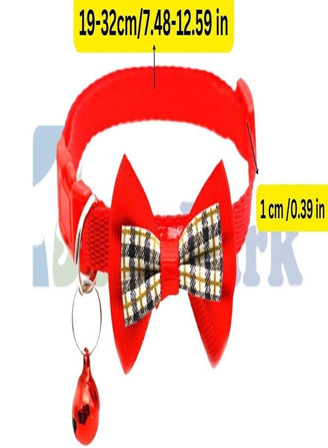 BohoBark Cat & Dog Collar Adjustable Safety Buckle Dog Cat Accessories Fashion Checkered Bow tie with Bell Pack of 1 (Red, Checkered No .1) - Image 2